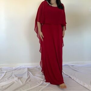 Vintage Glamour Nights Red Formal gown with a flowing cape overlay // size L